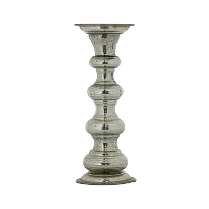 Antique Silver Ribbed Glass Pillar Candle Holder - Image 1