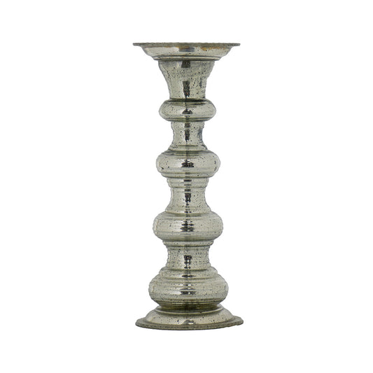 Antique Silver Ribbed Glass Pillar Candle Holder - Image 1