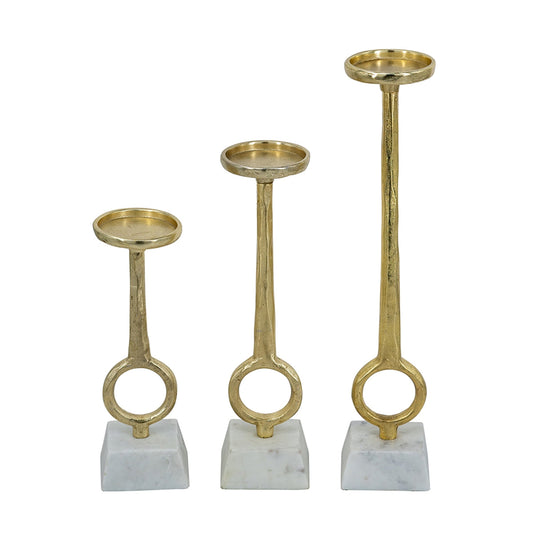 Gold Ring Pillar Candle Holders with Marble Bases Set of 3 - Image 1