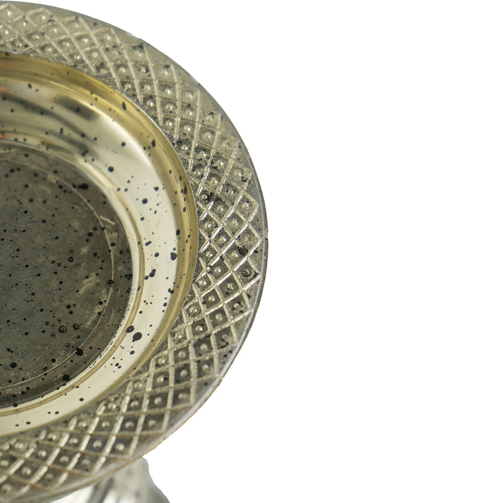 Antique Silver Ribbed Glass Pillar Candle Holder - Image 5