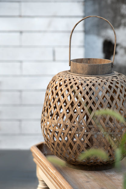 Oval Woven Wood Lantern with Glass Candle Cup - Image 7