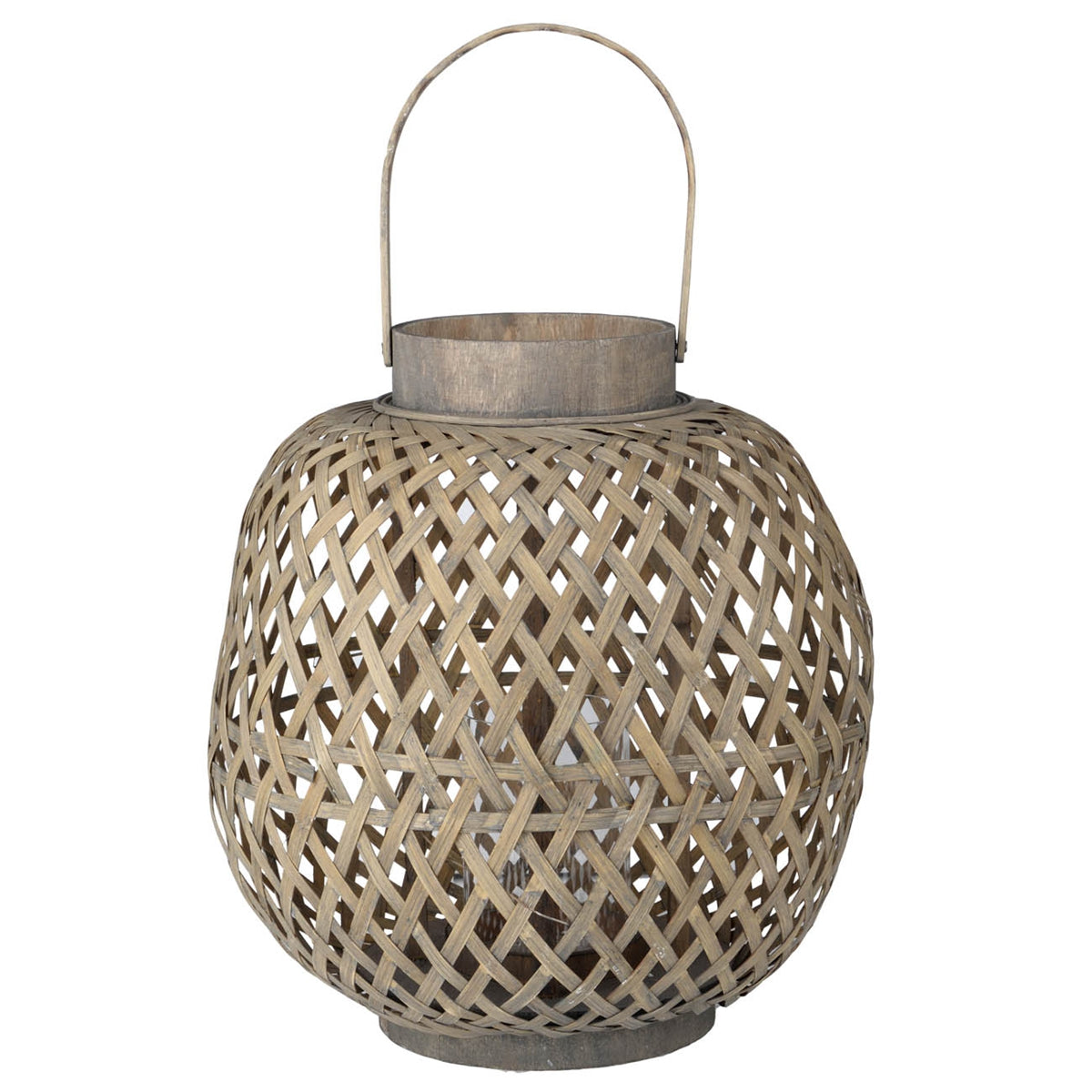 Oval Woven Wood Lantern with Glass Candle Cup - Image 1