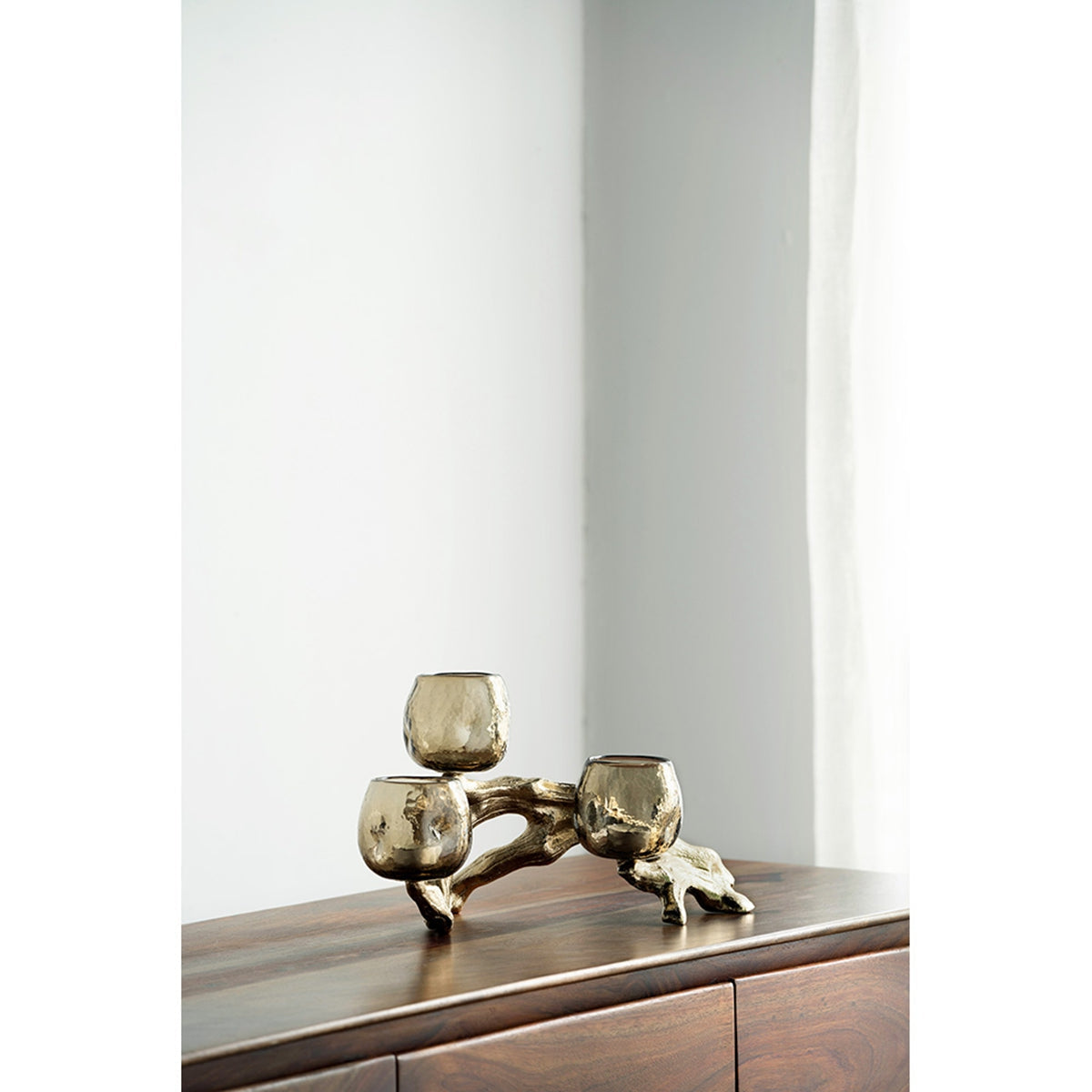 Gold Branch Triple Votive Candle Holder with Glass Cups - Image 13
