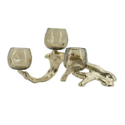 Gold Branch Triple Votive Candle Holder with Glass Cups - Image 3