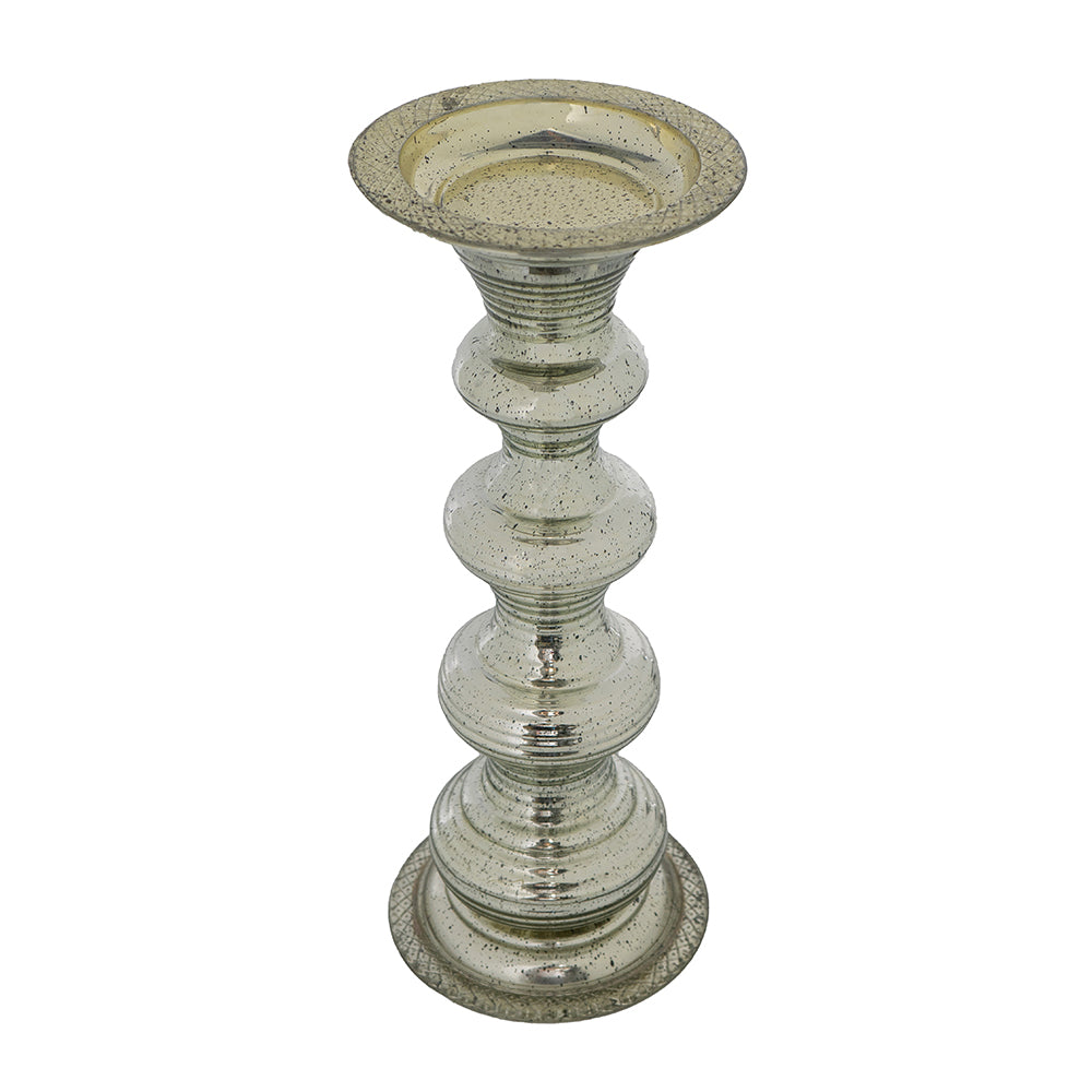 Antique Silver Ribbed Glass Pillar Candle Holder - Image 3