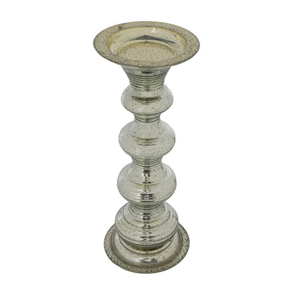Antique Silver Ribbed Glass Pillar Candle Holder - Image 3