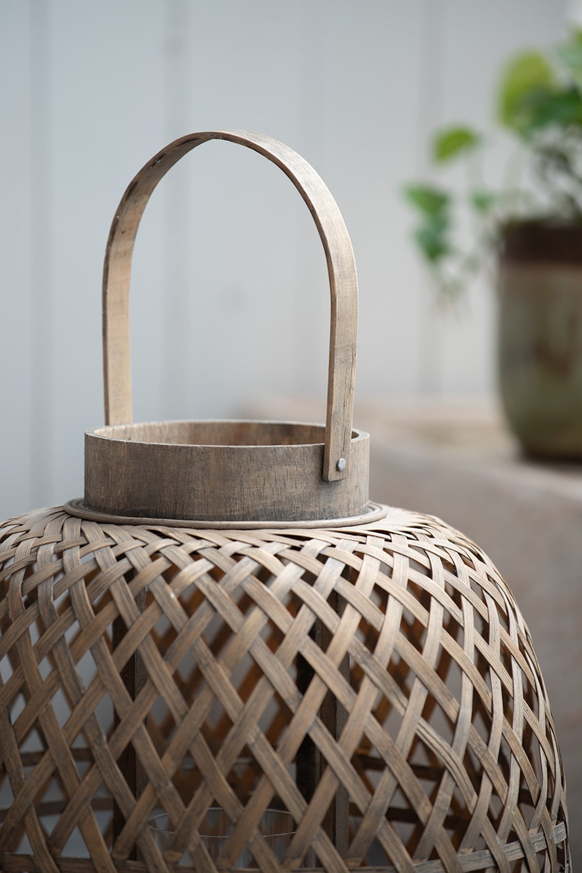 Oval Woven Wood Lantern with Glass Candle Cup - Image 4