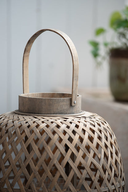 Oval Woven Wood Lantern with Glass Candle Cup - Image 4