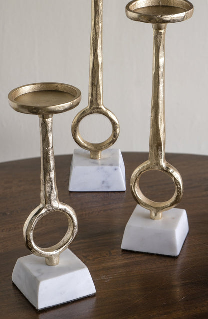 Gold Ring Pillar Candle Holders with Marble Bases Set of 3 - Image 7