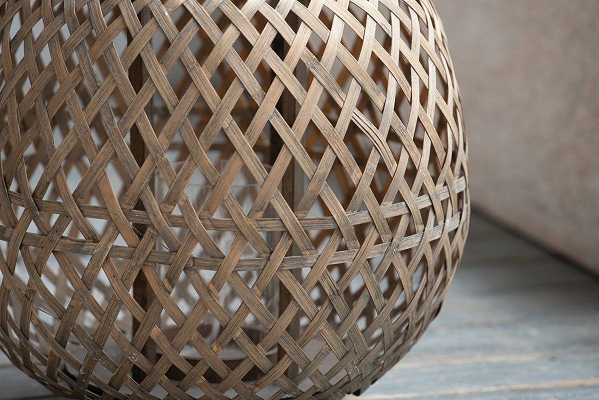 Oval Woven Wood Lantern with Glass Candle Cup - Image 6