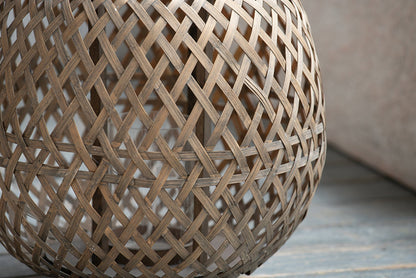 Oval Woven Wood Lantern with Glass Candle Cup - Image 6