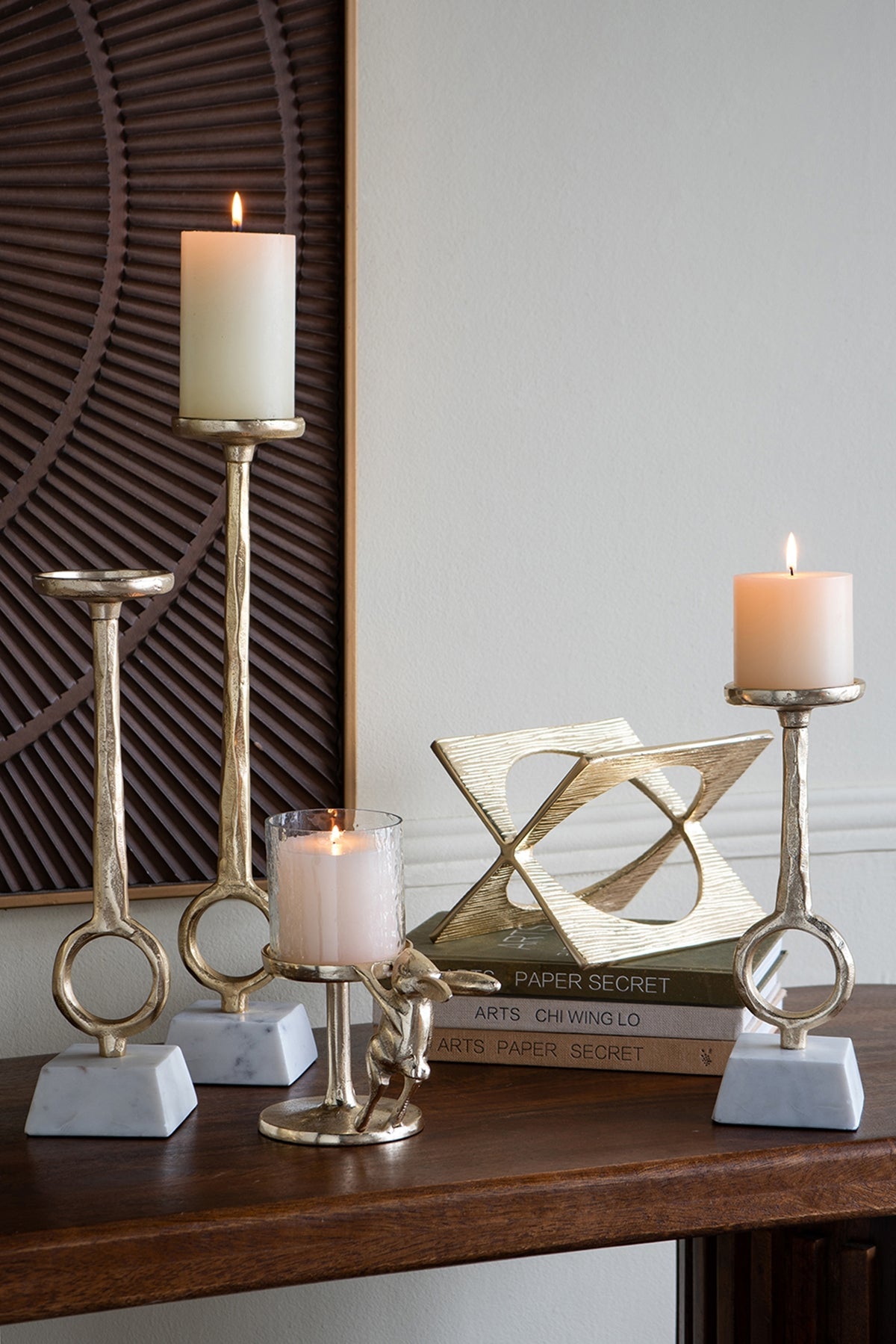 Gold Ring Pillar Candle Holders with Marble Bases Set of 3 - Image 8