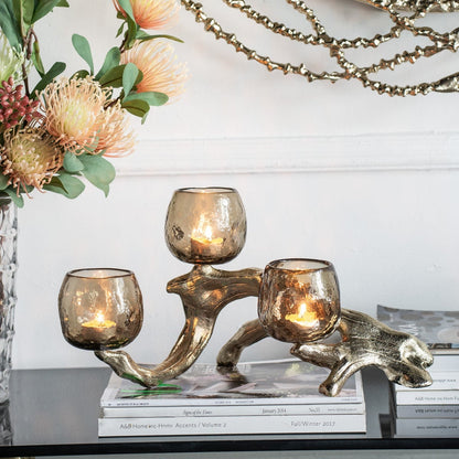 Gold Branch Triple Votive Candle Holder with Glass Cups - Image 2