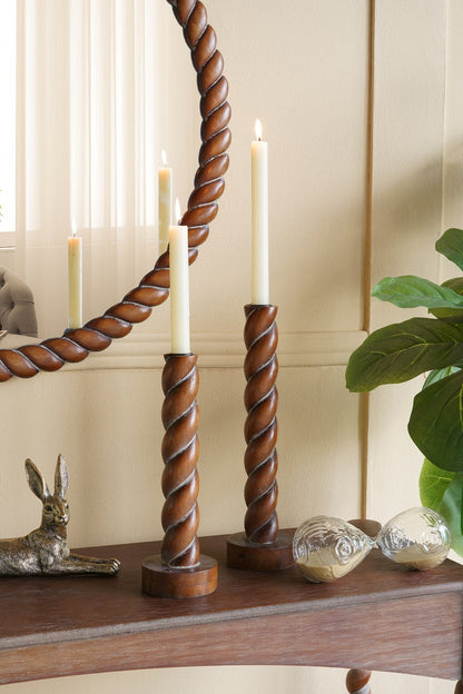 Spiral Birch Wood Taper Candle Holders Set of 2 - Image 2