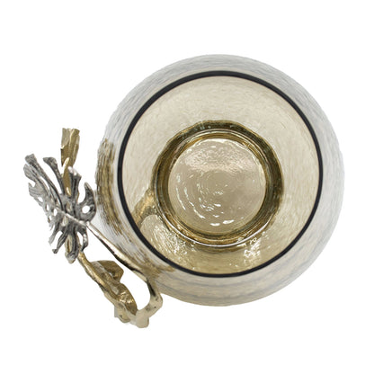 Palm Leaf Metal and Smoke Glass Candle Holder - Image 10