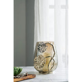 Palm Leaf Metal and Smoke Glass Candle Holder