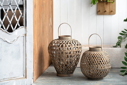 Oval Woven Wood Lantern with Glass Candle Cup - Image 11