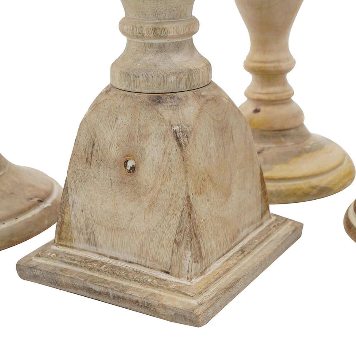 Distressed Brown Wood Pillar Candle Holders Set of 5 - Image 7