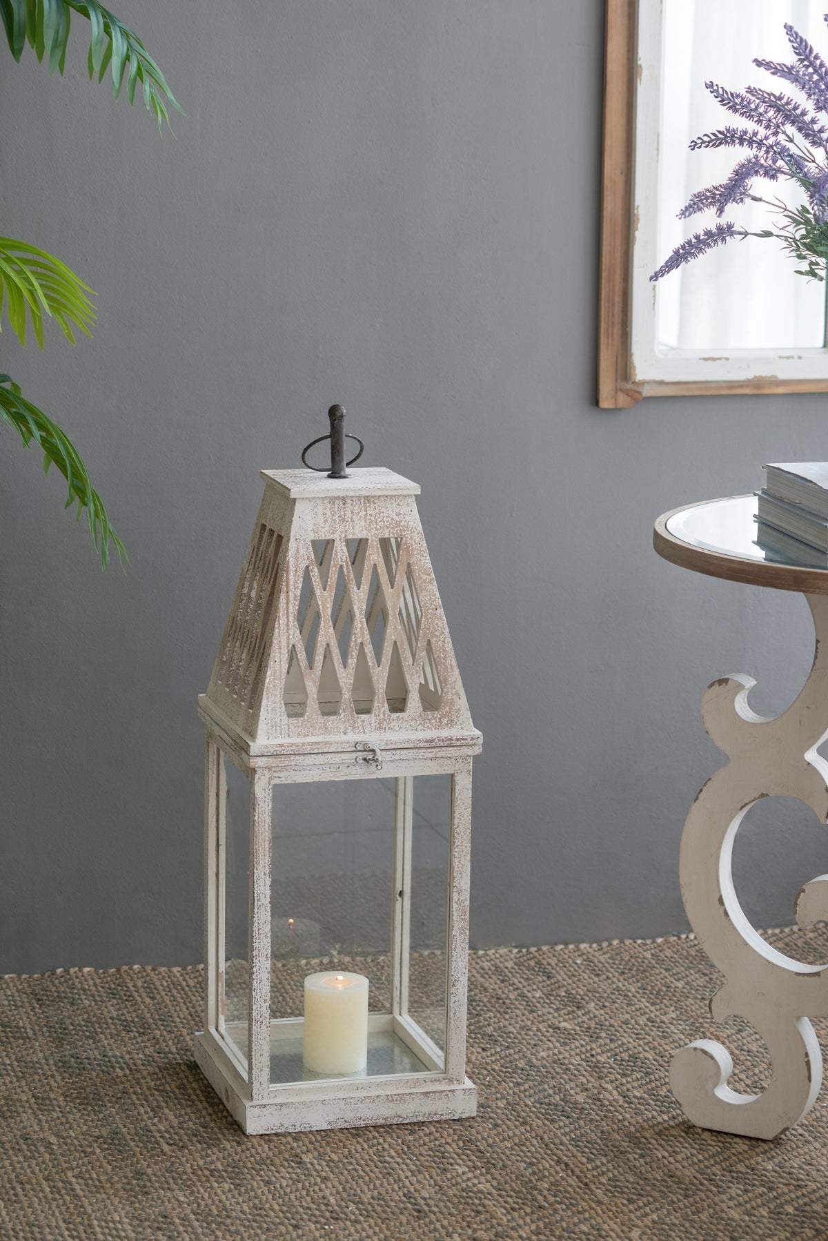 Weathered White Wood and Glass Lanterns Set of 2 - Image 11