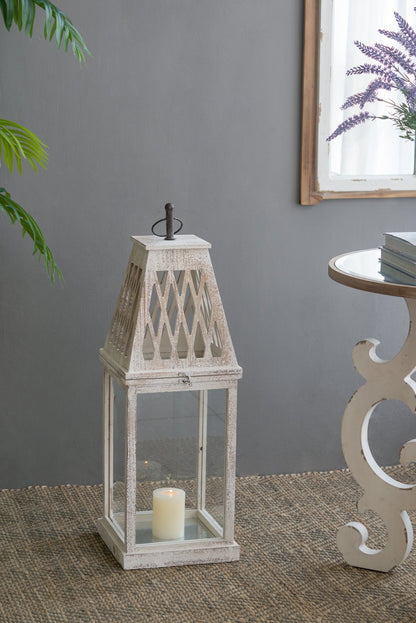 Weathered White Wood and Glass Lanterns Set of 2 - Image 11