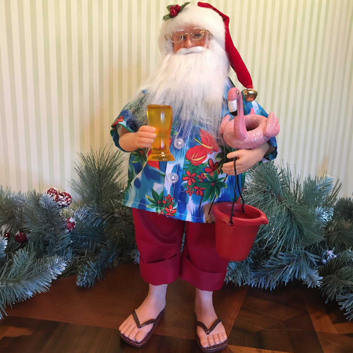 15-Inch Santa Figure with Flamingo Float - Image 2