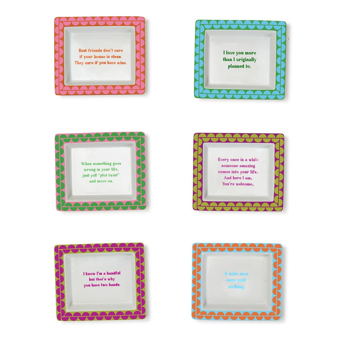 Porcelain Desk Trinket Trays with Sayings Set of 6 - Image 1