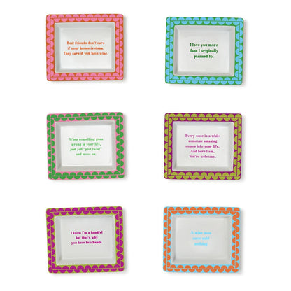Porcelain Desk Trinket Trays with Sayings Set of 6 - Image 1