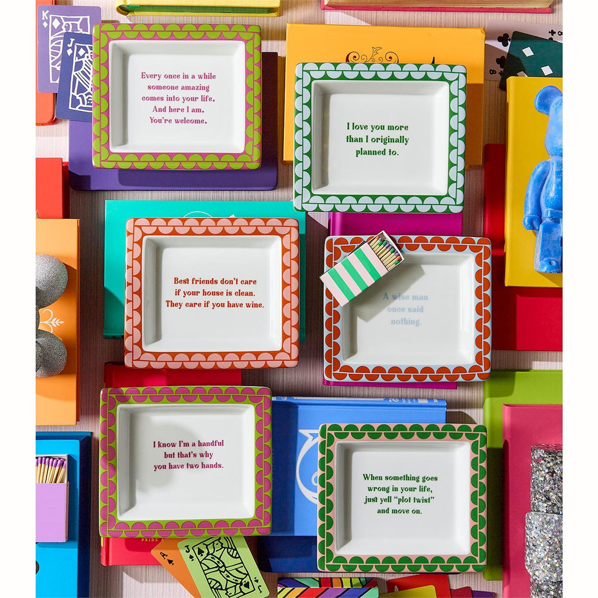 Porcelain Desk Trinket Trays with Sayings Set of 6 - Image 2