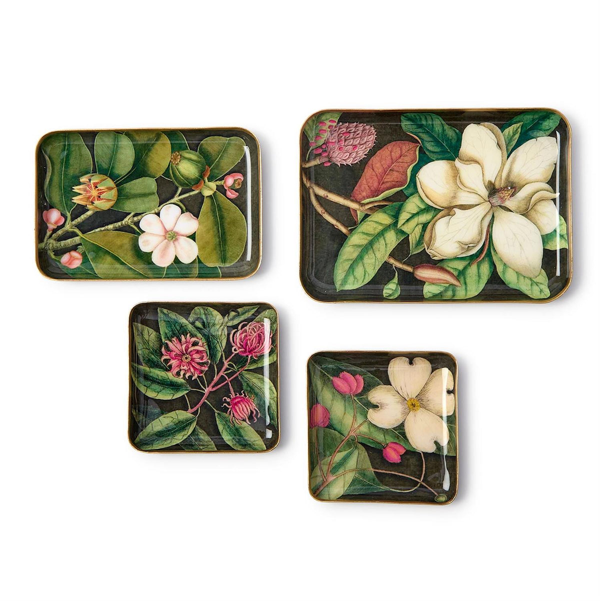 Vintage Floral Metal Trinket Trays Set of 4 - Image 3