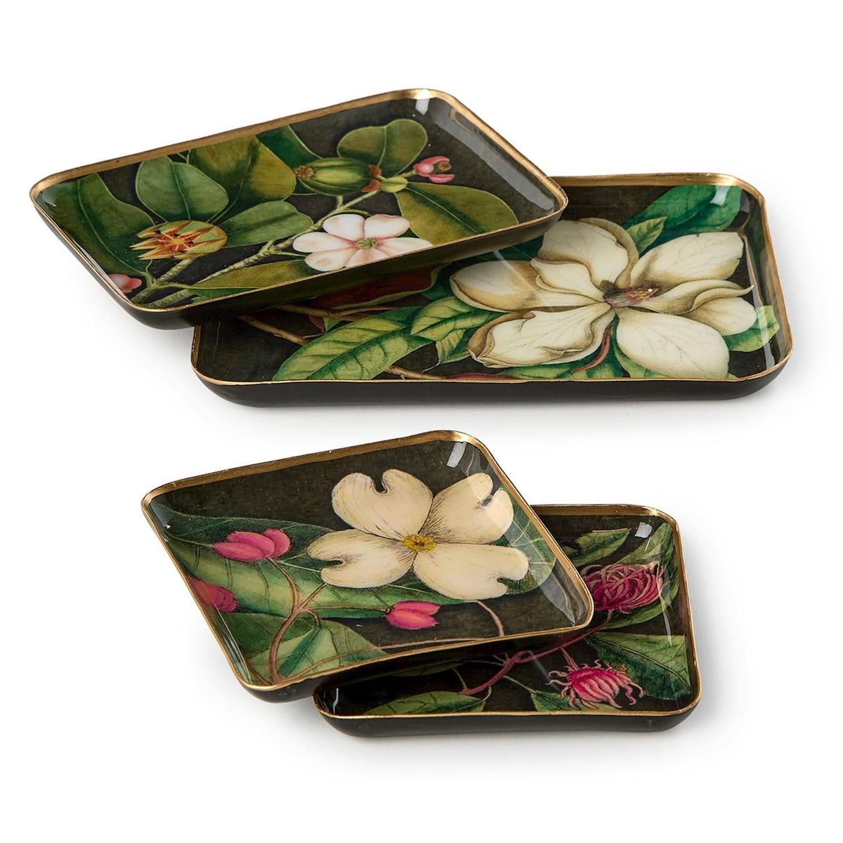 Vintage Floral Metal Trinket Trays Set of 4