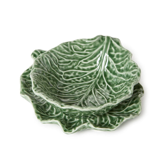 Leaf-Textured Stoneware Bowl and Plate Set of 2 - Image 1