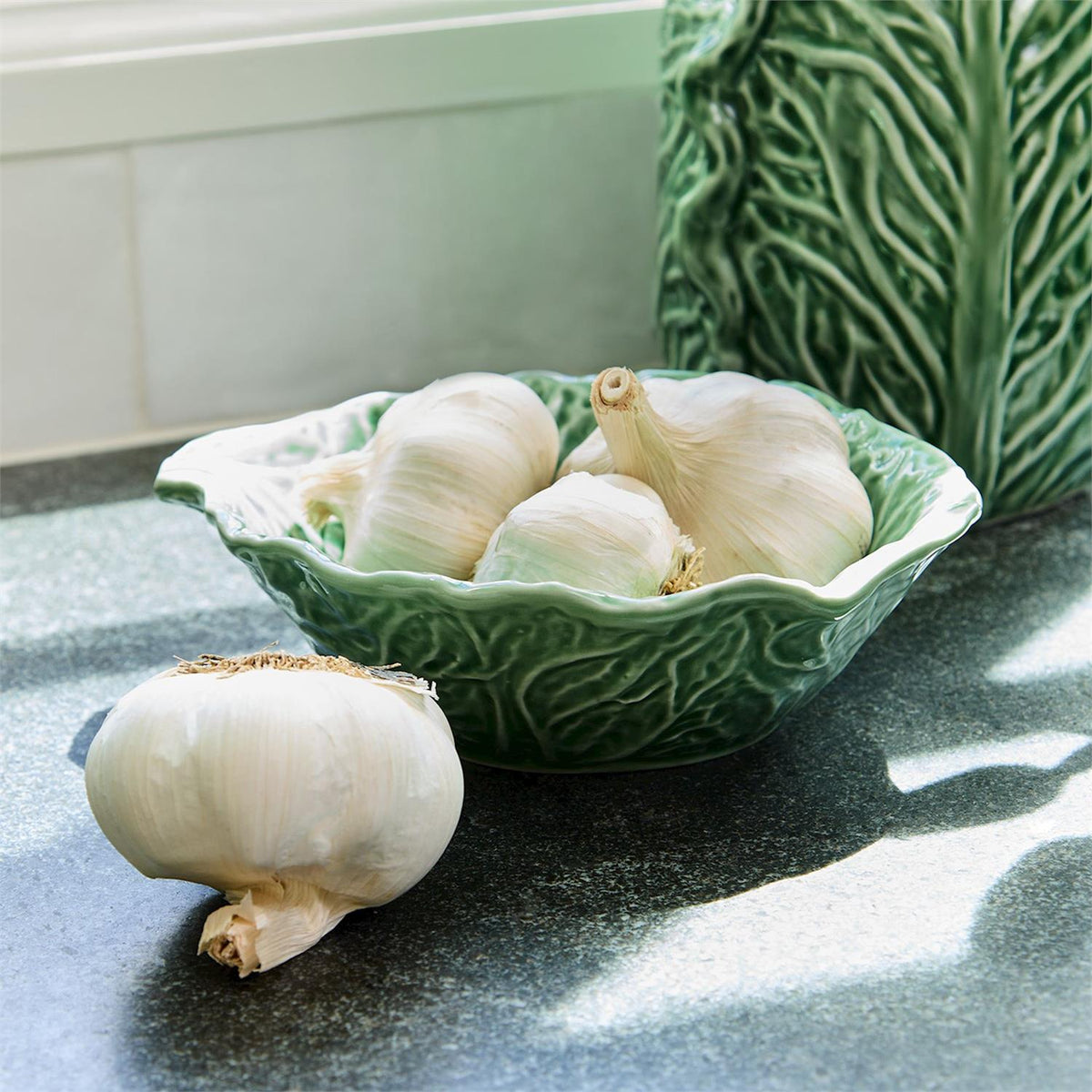 Leaf-Textured Stoneware Bowl and Plate Set of 2 - Image 2