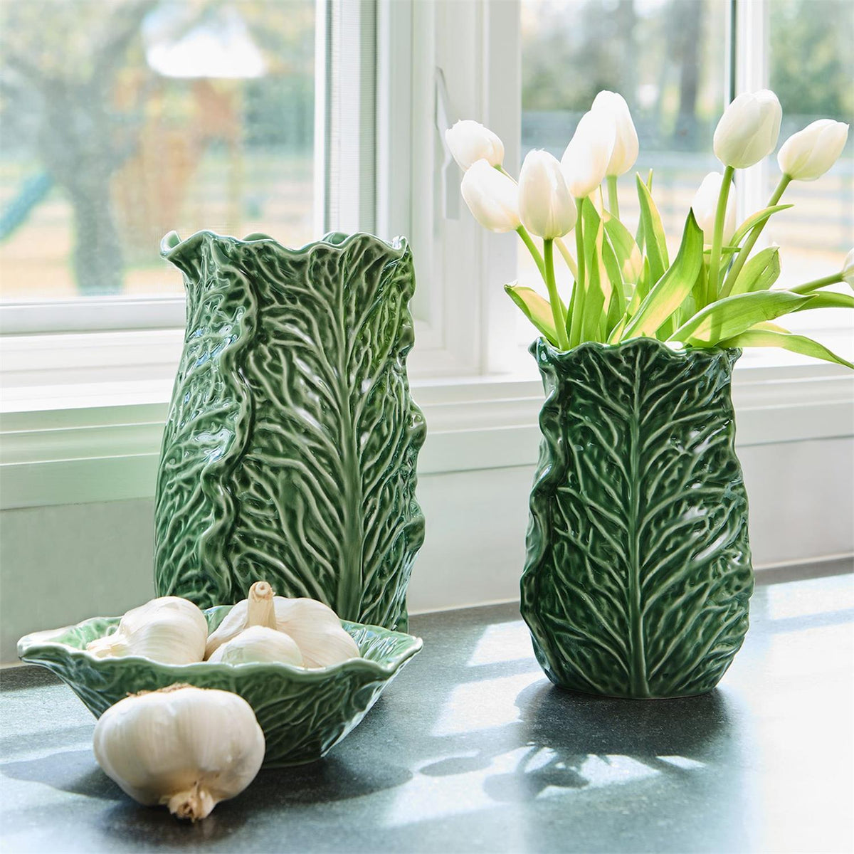 Leaf-Textured Stoneware Bowl and Plate Set of 2 - Image 3