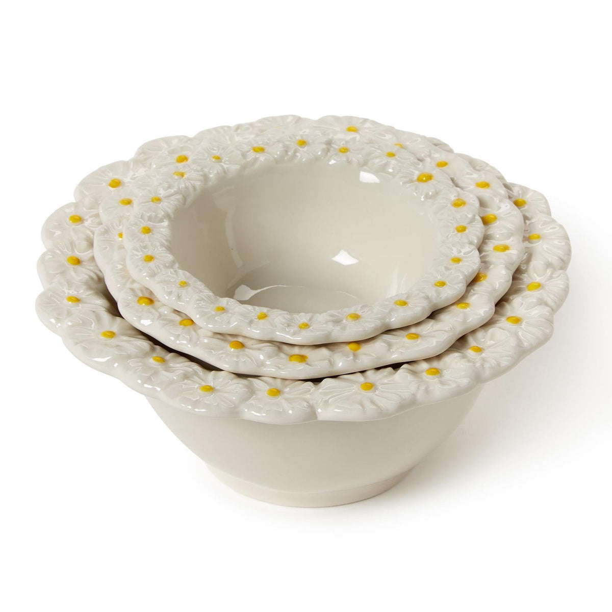 Daisy-Shaped Porcelain Serving Bowls Set of 3 - Image 2