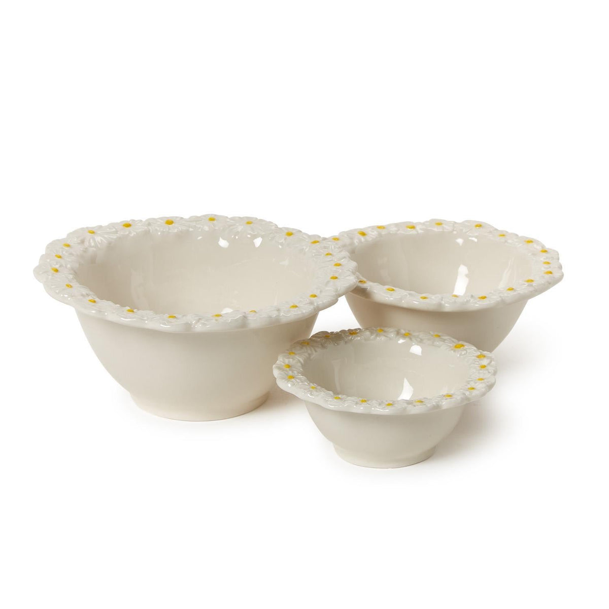 Daisy-Shaped Porcelain Serving Bowls Set of 3 - Image 3