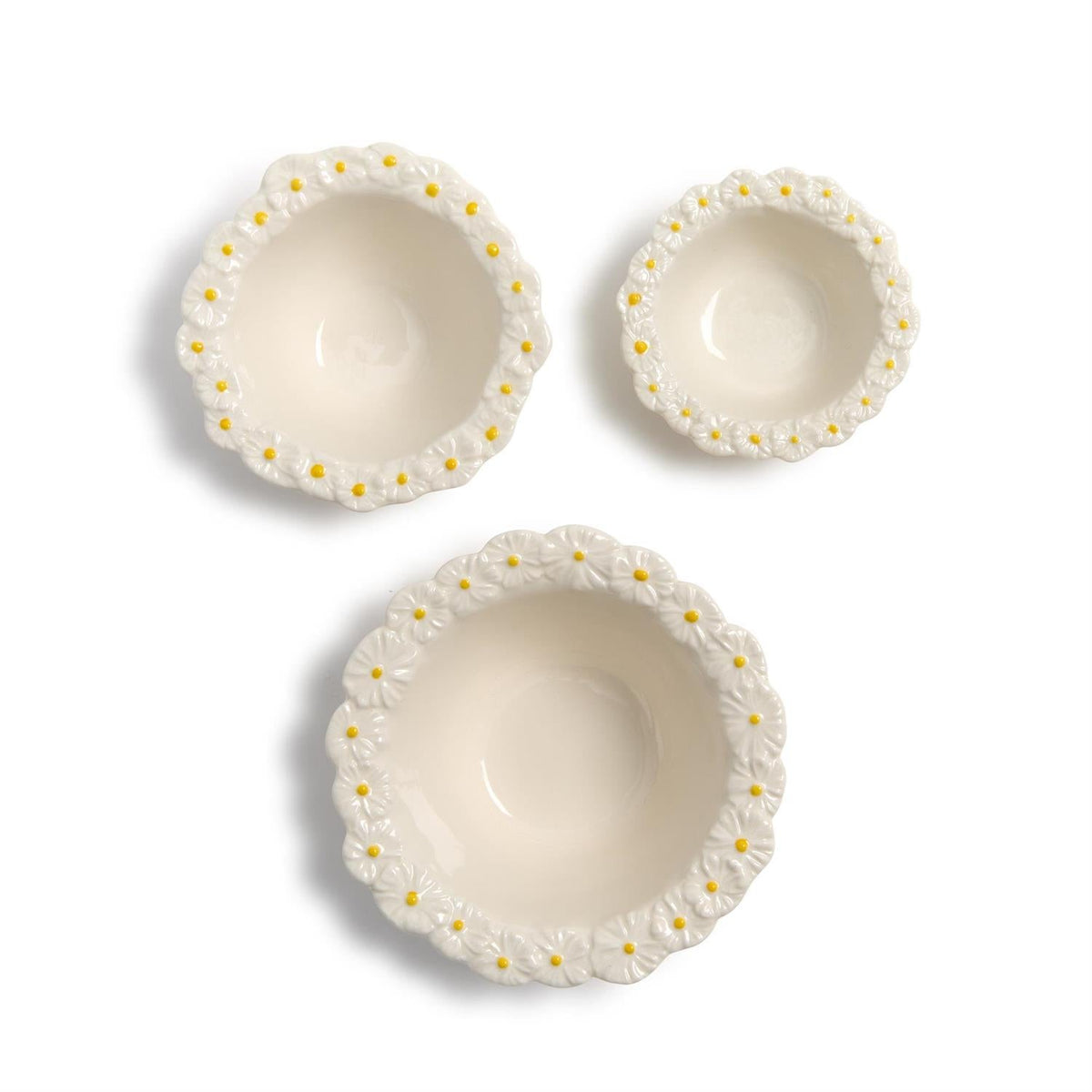 Daisy-Shaped Porcelain Serving Bowls Set of 3 - Image 5
