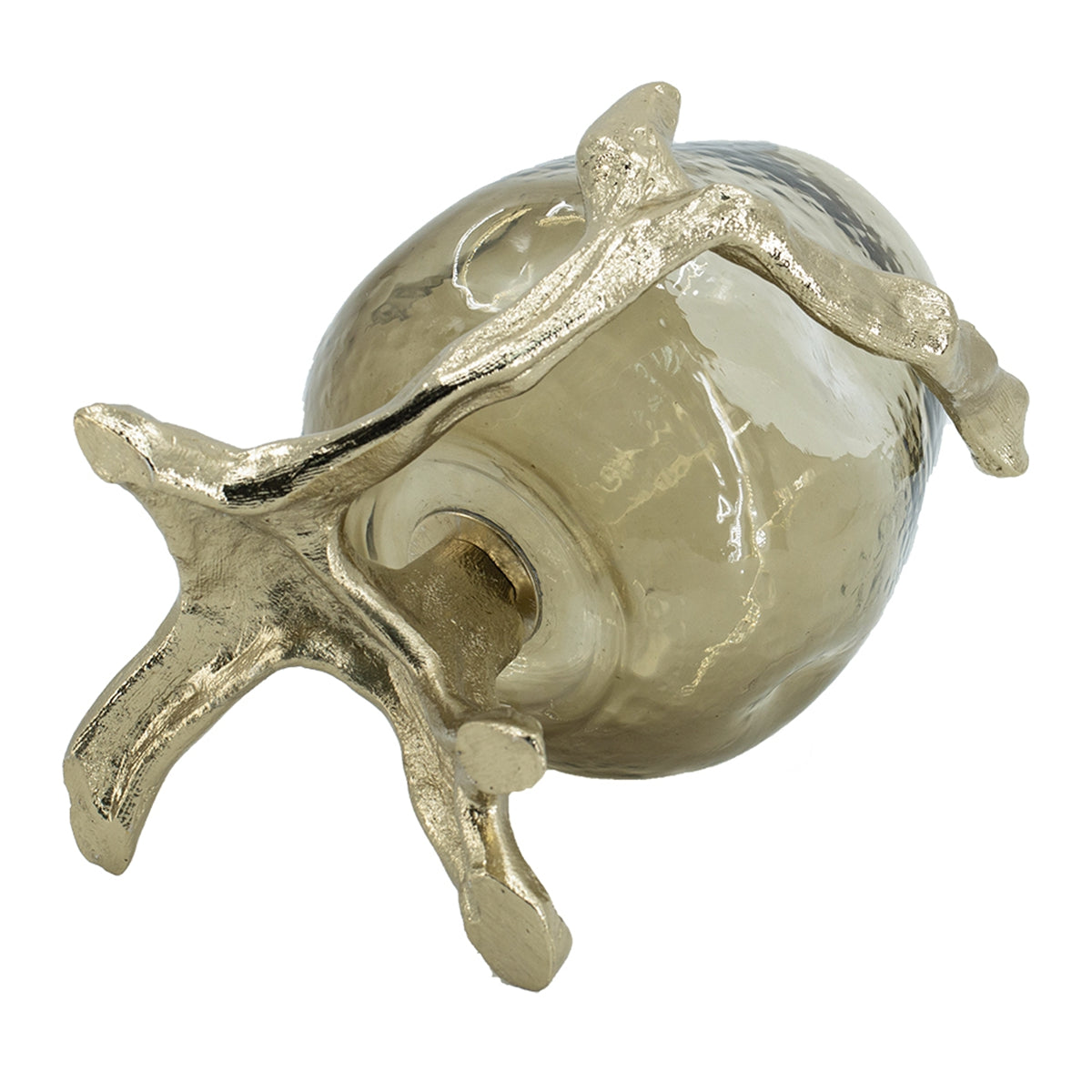 Gold Metal Pillar Candle Holder with Olive Glass Cup - Image 9