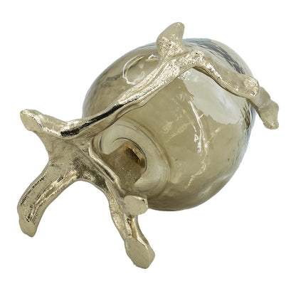 Gold Metal Pillar Candle Holder with Olive Glass Cup - Image 9