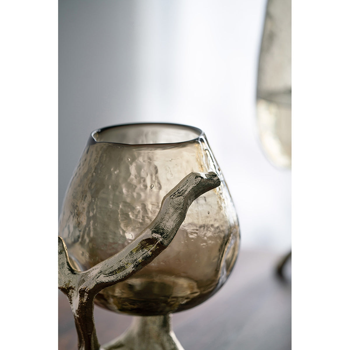 Gold Metal Pillar Candle Holder with Olive Glass Cup - Image 10