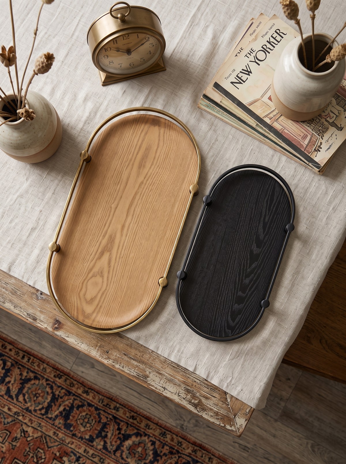 Oval Ash Wood Display Trays with Metal Rails Set of 2 - Image 11