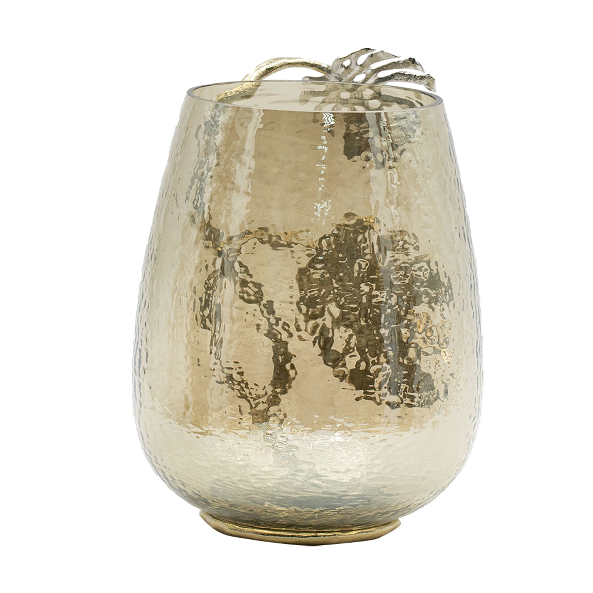Palm Leaf Metal and Smoke Glass Candle Holder - Image 5