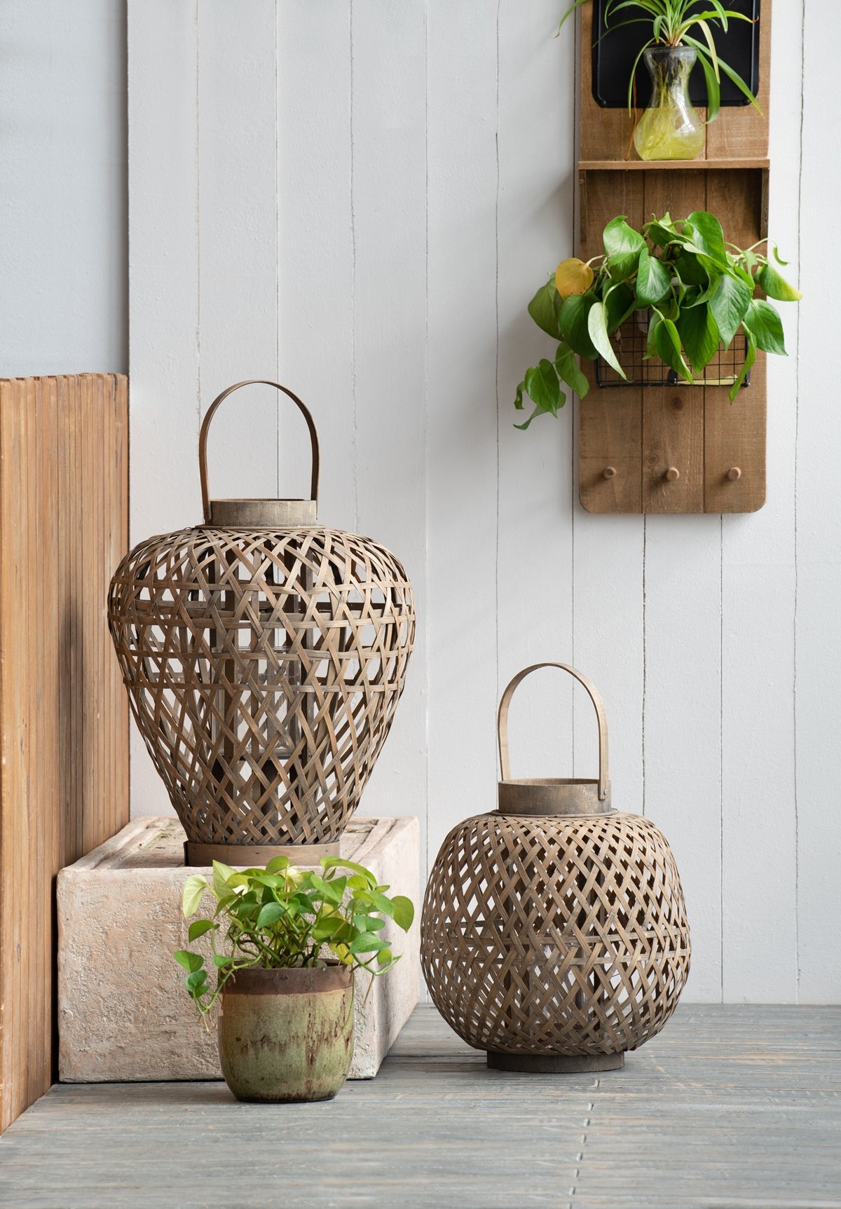 Oval Woven Wood Lantern with Glass Candle Cup - Image 10