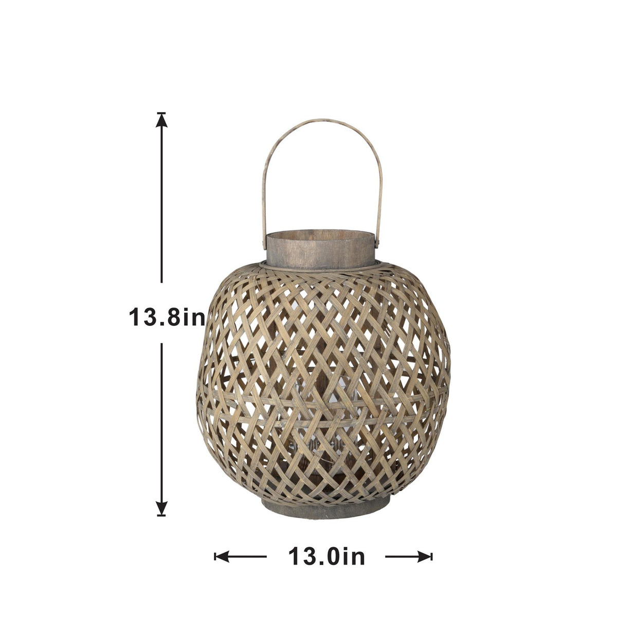 Oval Woven Wood Lantern with Glass Candle Cup - Image 3
