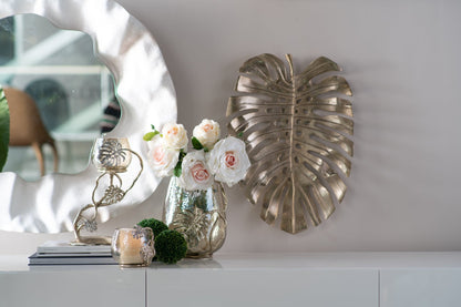 Palm Leaf Metal and Smoke Glass Candle Holder - Image 20