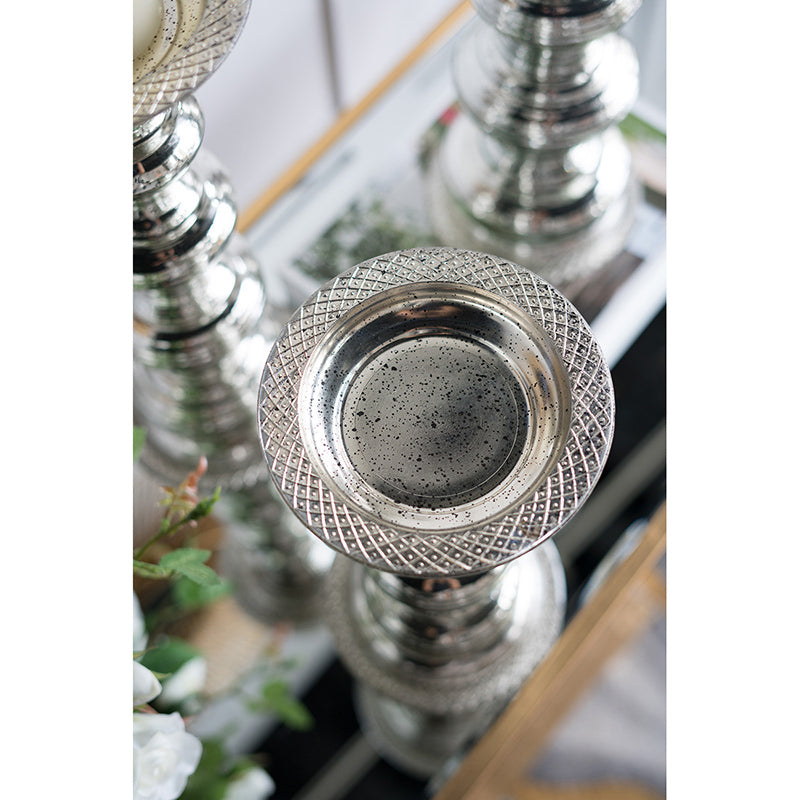 Antique Silver Ribbed Glass Pillar Candle Holder - Image 14