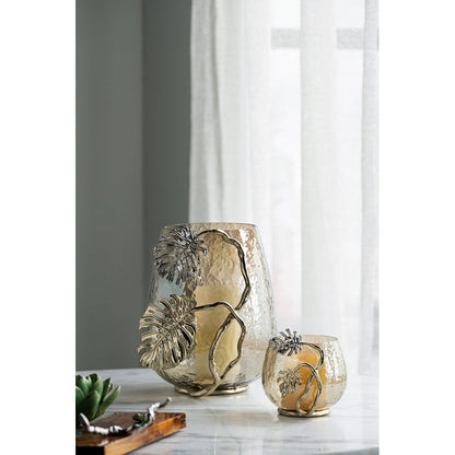 Palm Leaf Metal and Smoke Glass Candle Holder - Image 14