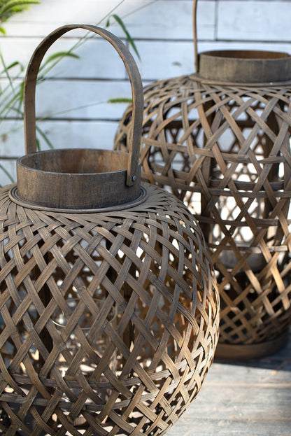 Oval Woven Wood Lantern with Glass Candle Cup - Image 8