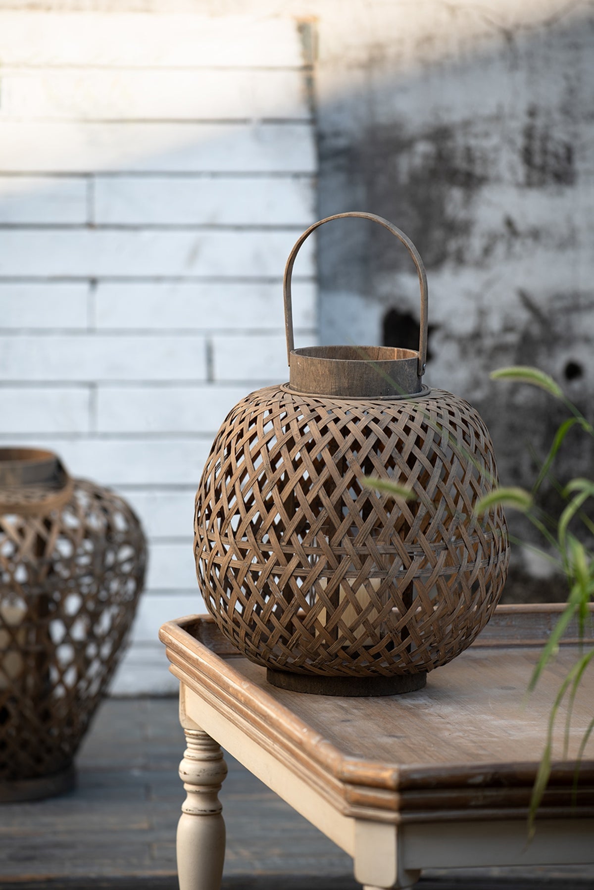 Oval Woven Wood Lantern with Glass Candle Cup - Image 9