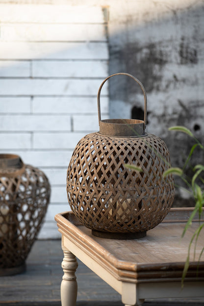 Oval Woven Wood Lantern with Glass Candle Cup - Image 9