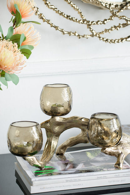 Gold Branch Triple Votive Candle Holder with Glass Cups - Image 12